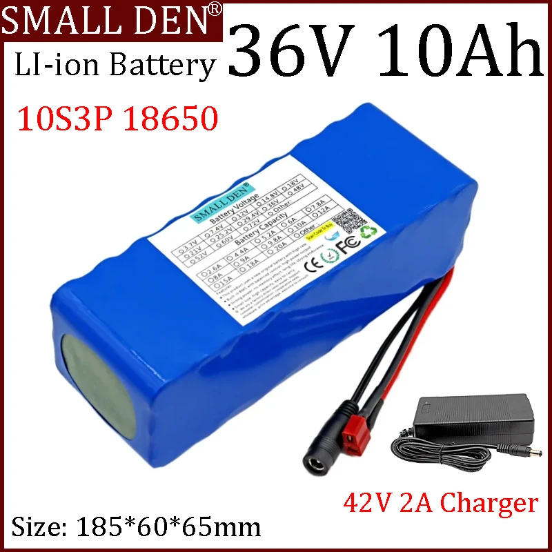 

New 36V 10ah 18650 lithium-ion battery 10S3P 500W high-power battery+42V 2A charger