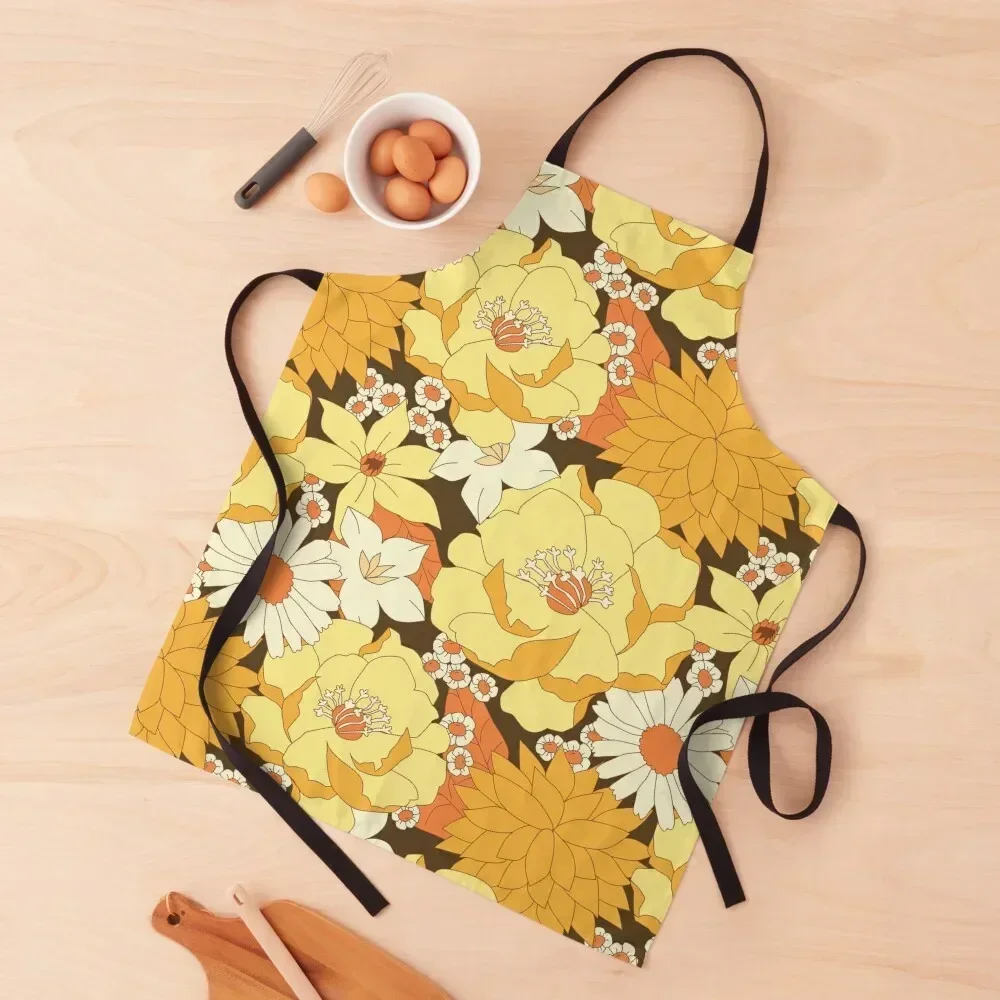 

Yellow, Orange and Brown Vintage Floral Pattern Apron Children'S Hairdressing Hairdresser Accessories Apron