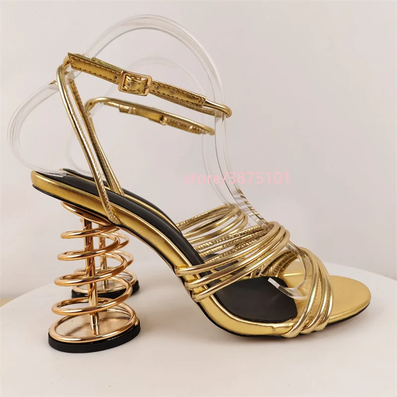 

Gold Metal Heeled Sandals Strange Style High Heels Women's New in Fashion Sexy Pumps Party Shoes