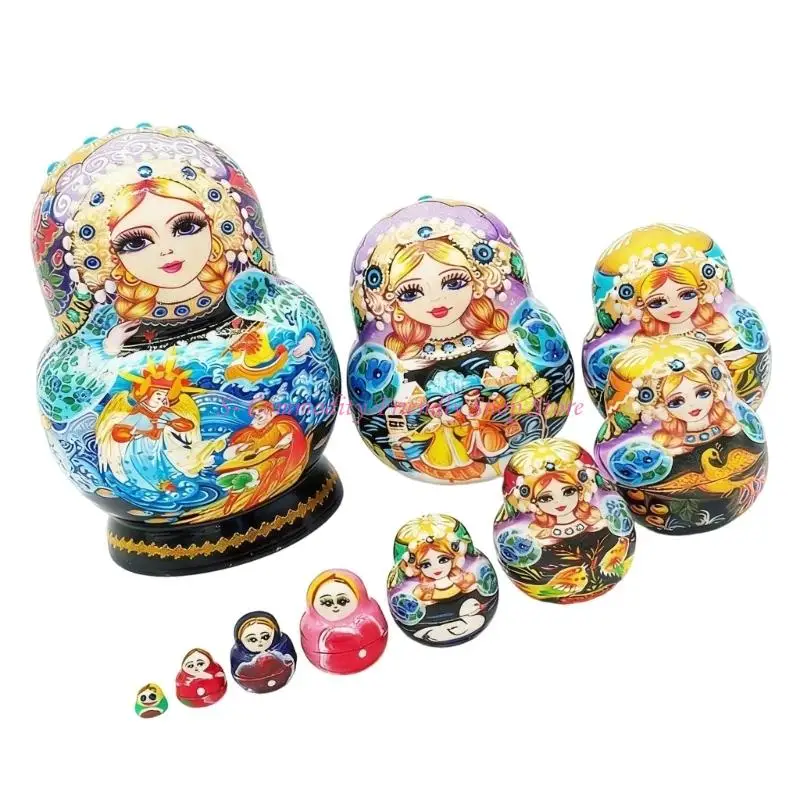 85AE Princess Russian Nesting Dolls with 10 Layers Hand Crafted for Toddlers Stacking Play Skill Building