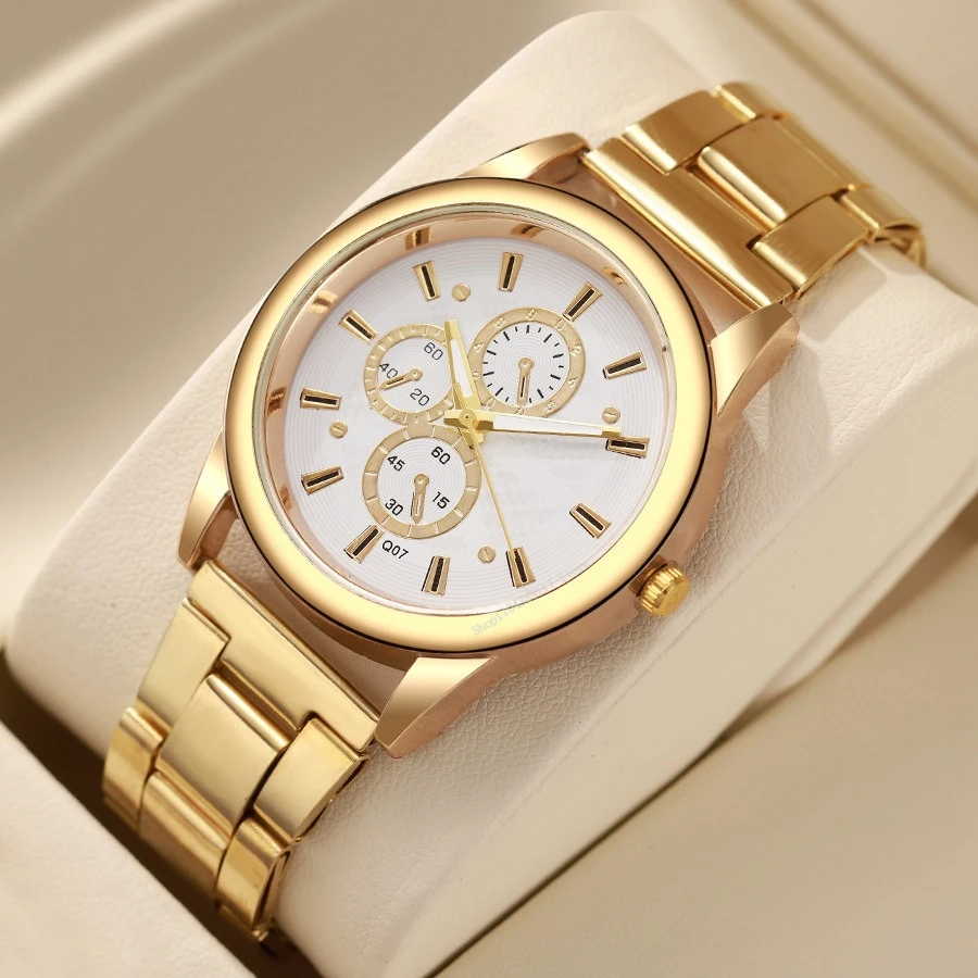 새로운 브랜드 3 눈 골드 캐주얼 쿼츠 시계 남자 스테인레스 스틸 드레스 손목 시계 Reloj Hombre 남자 시계 Masculino Montre