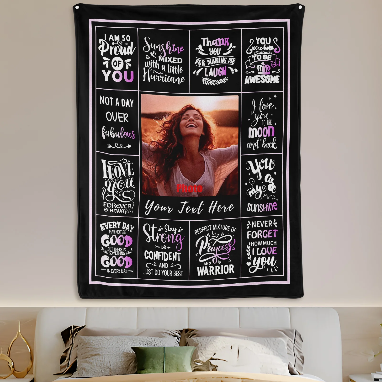 

Custom Photo Text Design With Unique Pattern Creative Blanket Thoughtful Gift Idea For Daughter Personalized Home Decor