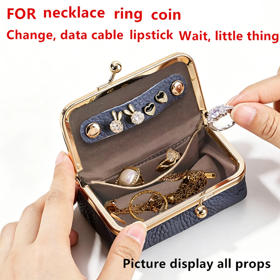 Damen Schmuckaufbewahrungstasche Kleine PU-Leder Kopfhörertasche Ring Halskette Ohrringe Zubehörbox Aufbewahrungstasche Mini-Geldbörse – Detail 4