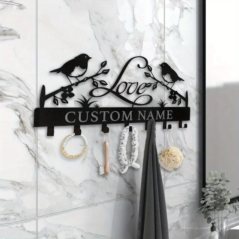 Bird-Themed Metal Key Holder, Customize Your Name on It. Wall-Mounted, Ideal for Hanging Room Keys & Coats, A Fabulous Surprise.