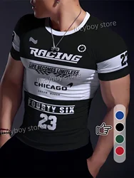 Mens Gym Muscle Training T Shirt Racing Print Sports Jogging Short Sleeve Tees Quick Drying Running  Men Oversized Clothing Tops