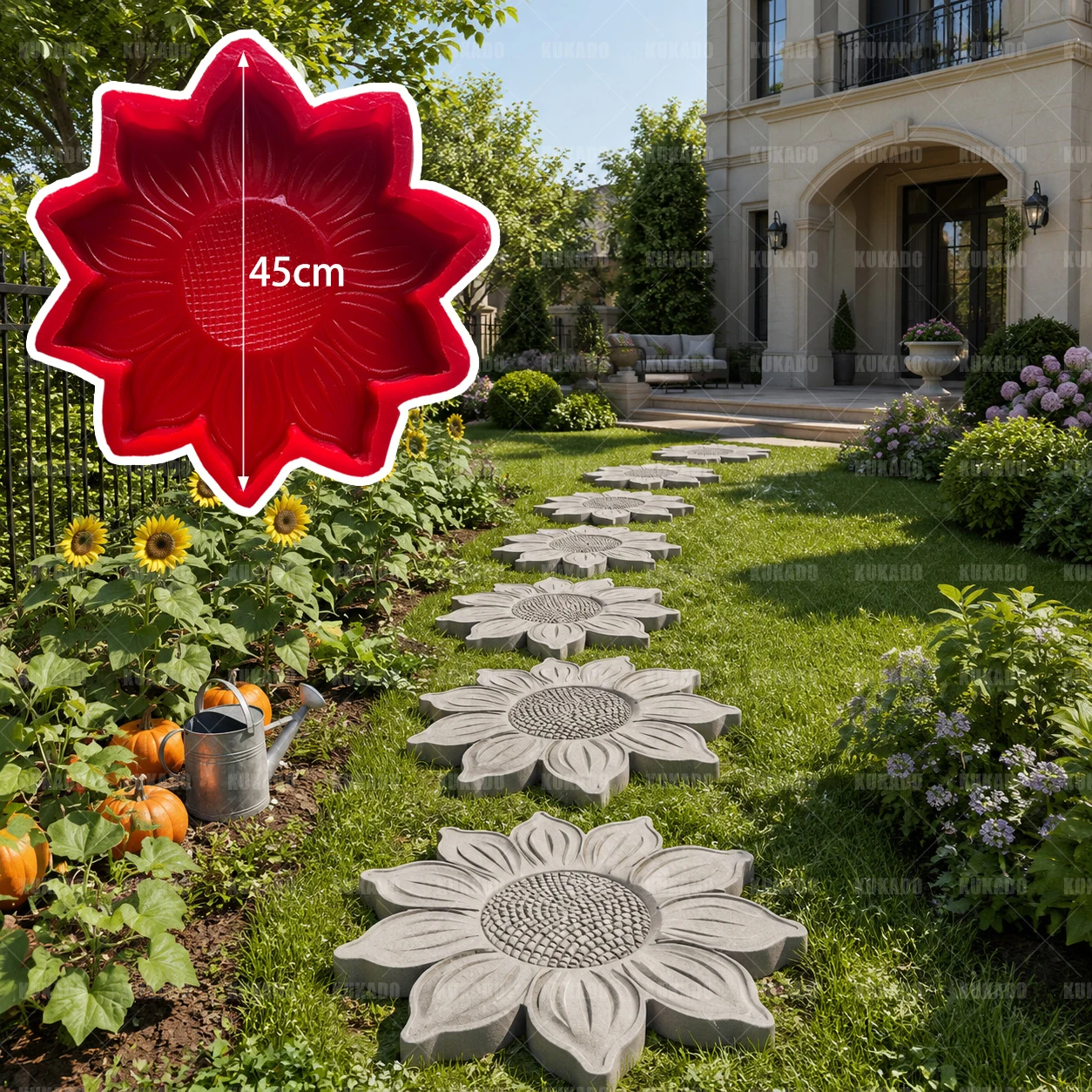 45cm Sunflower Shaped Silicone Cement Mold for Outdoor Lawn Courtyard Paving Stepping Stone Garden Decoration