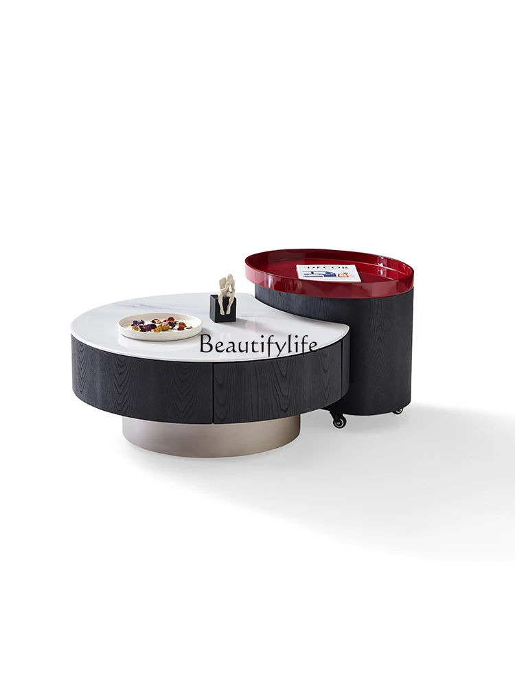 

Italian minimalist coffee table small apartment living room light luxury size round high low matching combination coffee table