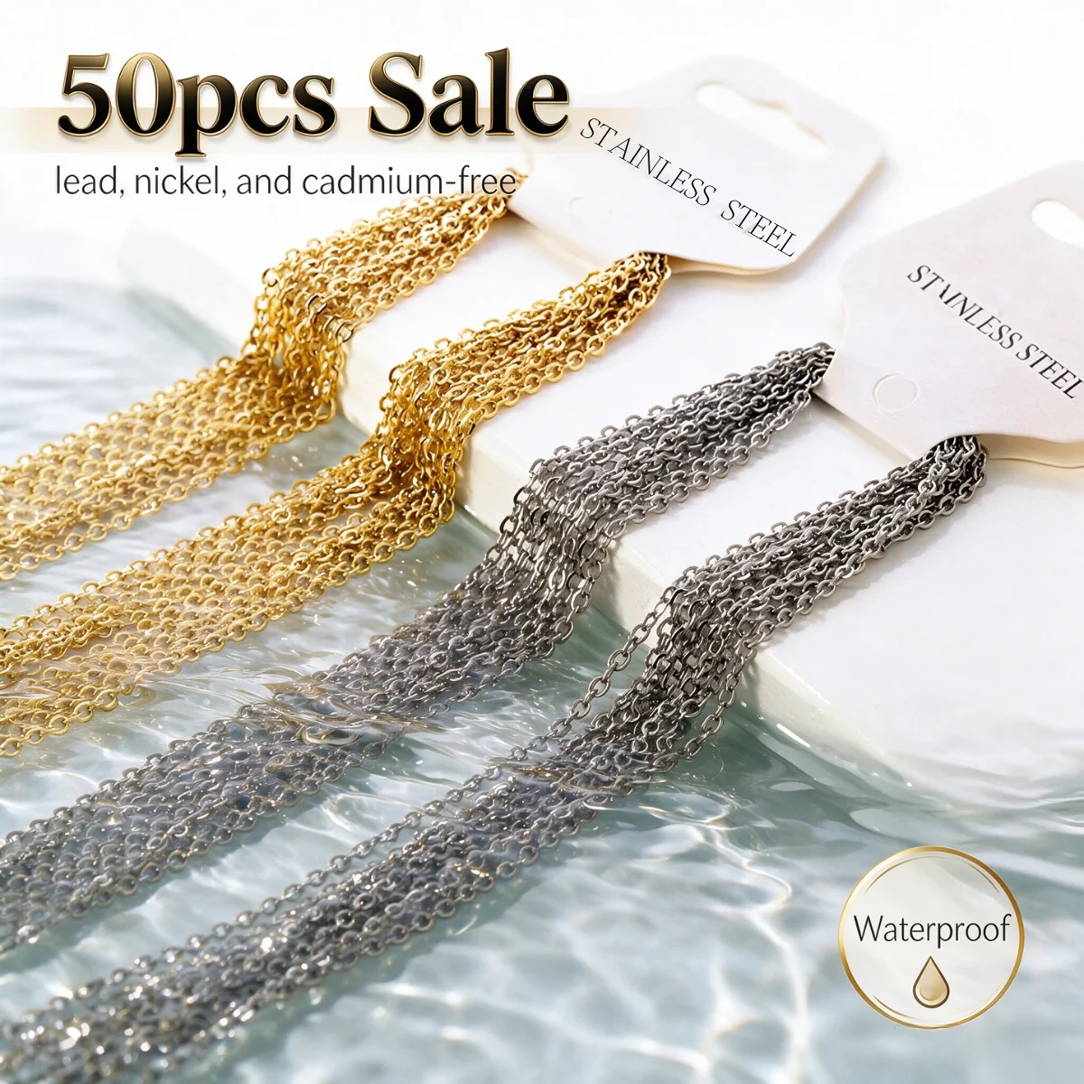 LUXUKISSKIDS Stainless Steel O-chain Chain Necklace 50pcs Bulk Sale 18K Gold PVD Plated Accessories Basic Collier for DIY Making