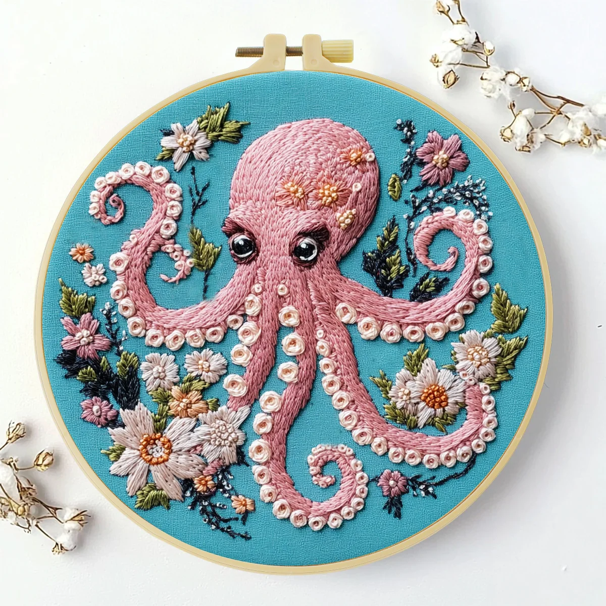 1 Stück 20X20CM/15X15CM 7,87/6,3 Zoll Oktopus-Stickerei-Starter-Kit DIY-Kit DIY-Stickerei-Set Handarbeiten Heimdekoration Nähkunst – Detail 3