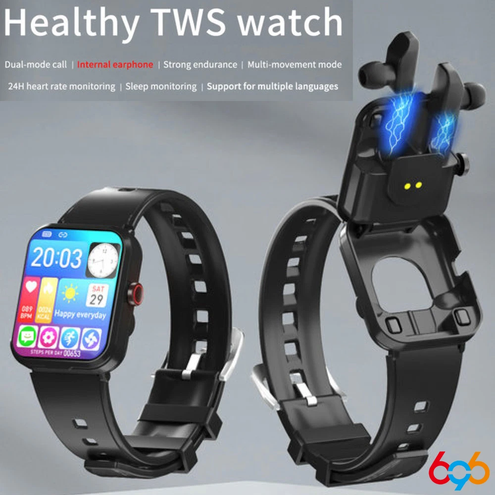 New Smart Watch TWS Headset 2 In 1 Blue Tooth Call Wireless Earphones 1.91 Inch Music Sports Tracker Smartwatch Health Men Women