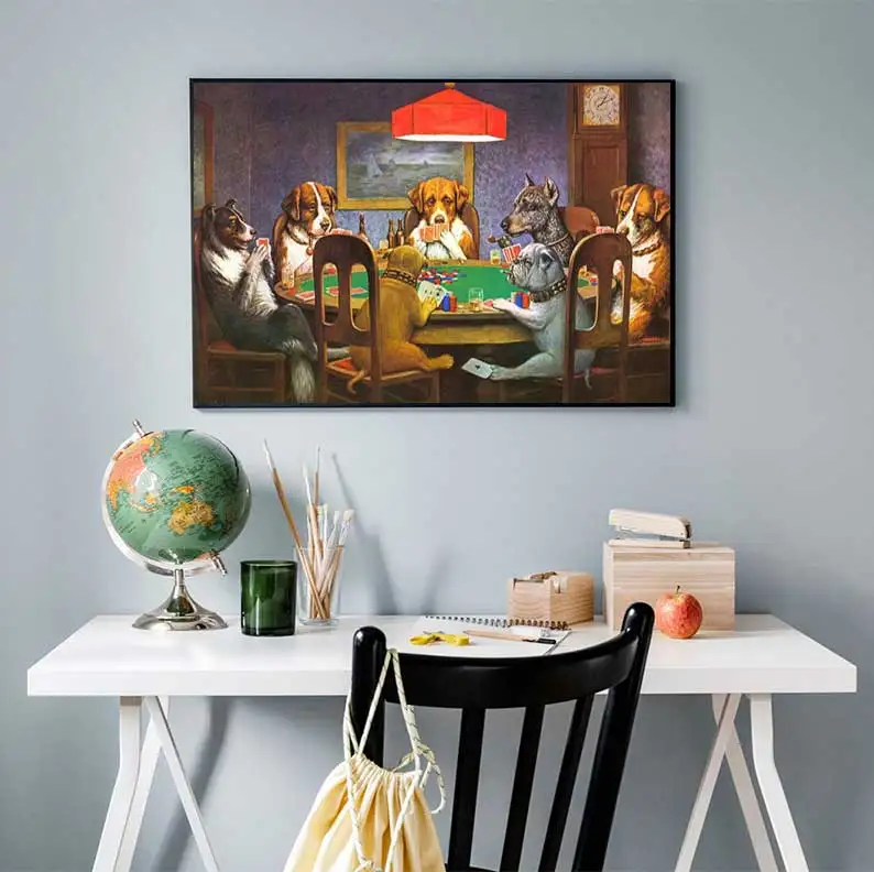 Dogs Playing Poker Funny Art Poster and Prints Wall Art Picture Cool Pet Dog Pug In Casino Canvas Painting Pet Shop Decor view 5
