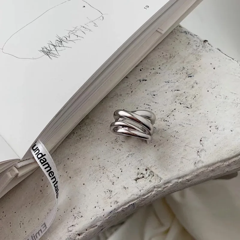 CHOZON S925 الصلبة الفضة الثقيلة التراص الدائري الحد الأدنى بالجملة مجوهرات قابل للتعديل للنساء