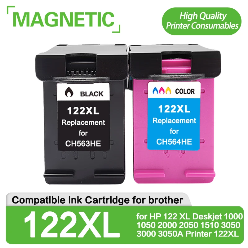 1set  Magnetic Compatible Black Ink Cartridge HP122 for HP 122 XL Deskjet 1000 1050 2000 2050 1510 3050 3000 3050A Printer 122XL