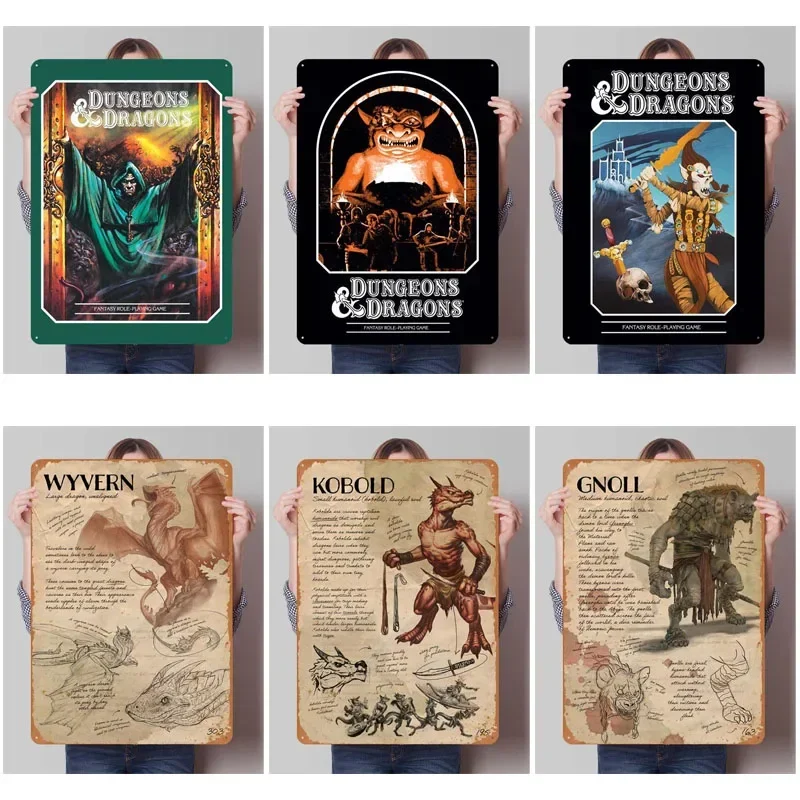 D-Dungeons And Dragons Sign Customizable Game Posters House Decor Retro Metal Tin Sign for Gamer Room Decoration Metal Wall Art