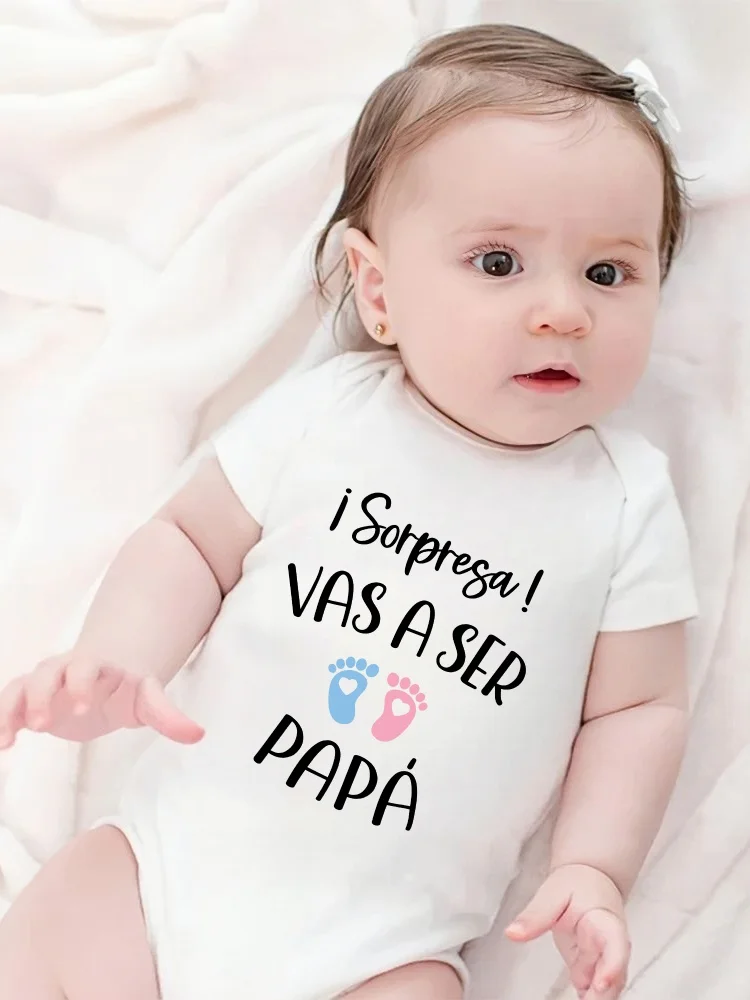 Sorpresa Vas A Ser Papa Print Baby Bodysuit Cotton Newborn Infant Jumpsuit Spanish Pregnancy Announcement Toddler Romper Clothes