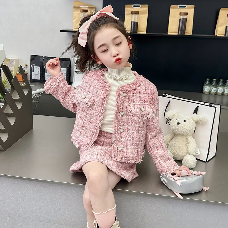 

Girls' Autumn and Winter Cotton Fragrant Set Skirt 2025 New Fashionable Children's Thickened Two piece Set