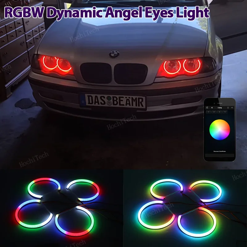 Cotton LED Angel Eyes  Ring RGBW multi-color APP Control Lamp DRL Turn signal for BMW 3 5 7 Series E46 E39 E38 Dynamic