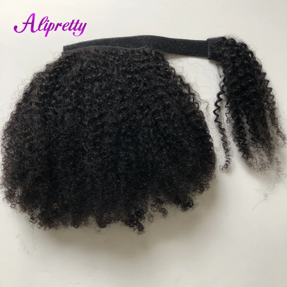 Afro Kinky Curly Ponytail Human Hair Extensions Clip In For Women Wrap Around Pony Tail Curly Human Hair Ponytail Hairpieces