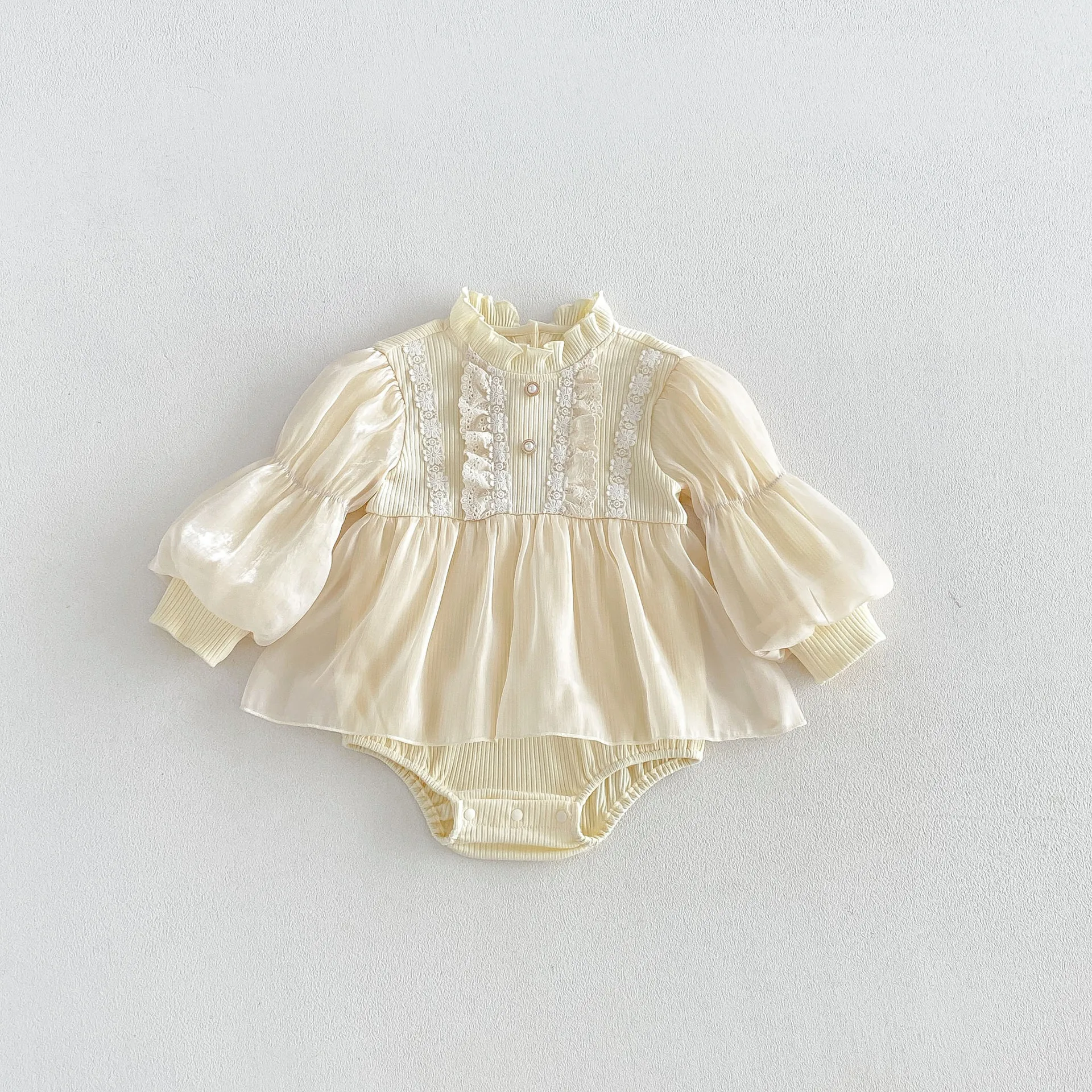 New Infant Girls long Sleeve lantern Romper ,  Newborn Princess Kids Cute Party Birthday Clothes   0-2 T