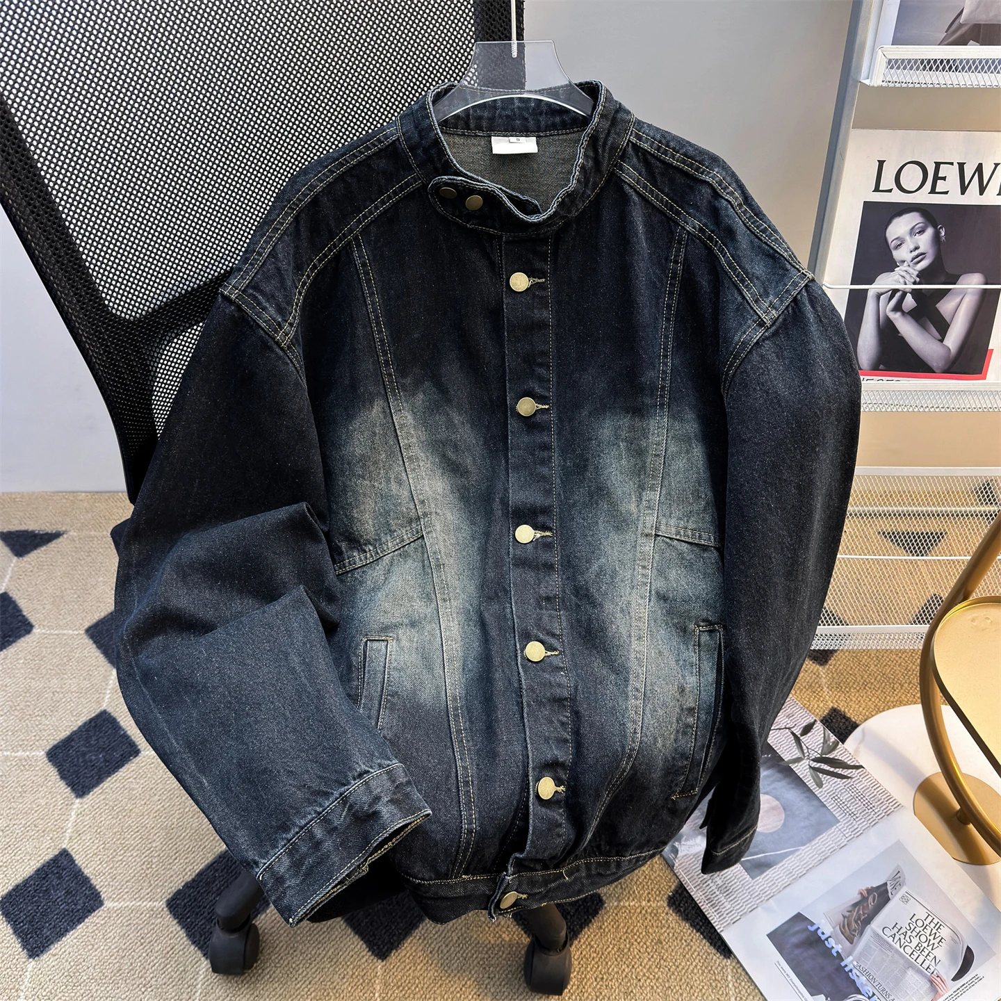 

Женская синяя джинсовая куртка Harrington, винтажная джинсовая куртка большого размера с длинными рукавами, Harajuku, корейская верхняя одежда, верхняя одежда 2000-х годов, 2025