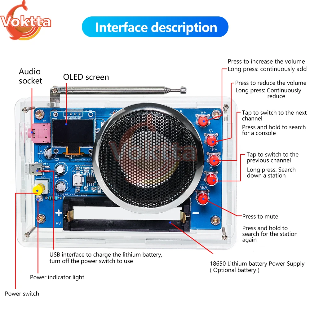 DIY FM Radio Electronic Kit 87-108MHZ Adjustable Frequency OLED Display Radio Assembly DIY Soldering Practice Parts RDA5807S