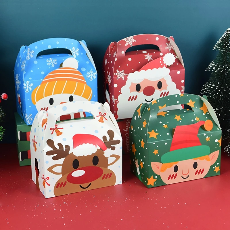 

4pcs/lot Cartoon Christmas Gift Box Santa Claus Candy Cookie Packaging Box New Year Chrismtas Party Decor Kids Favors Supplies