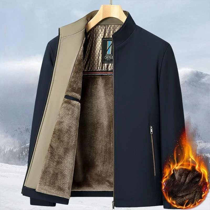 Luxuriöse Winterjacke für Herren 2026 Herbst Einfarbige Dick Gefütterte Mäntel für Männer Stehkragen Warme Arbeitsjacke Herrenbekleidung mit Fleece-Futter – Detail 3
