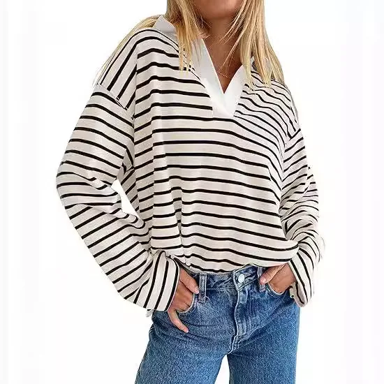 2024 Autumn Striped  Contrasting Loose Long Sleeved Sweatshirt Casual Loose Pullover Hoodies Fall Hoody Y2k Hoodie Sweatshirts