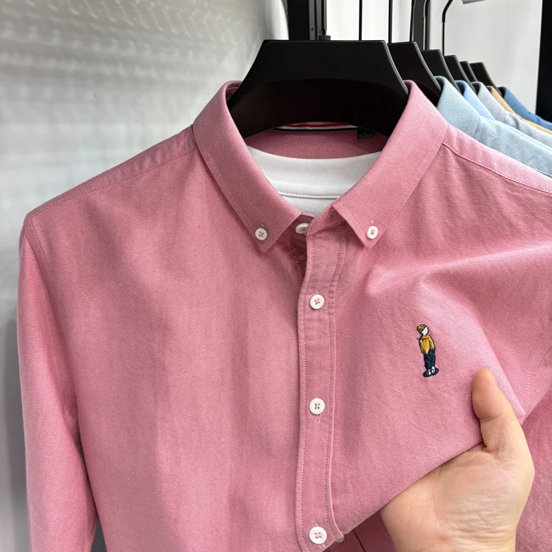 men's cotton100% autumn high quality shirt lapel small grid exquisite high grammage long sleeves leisure business men's clothing