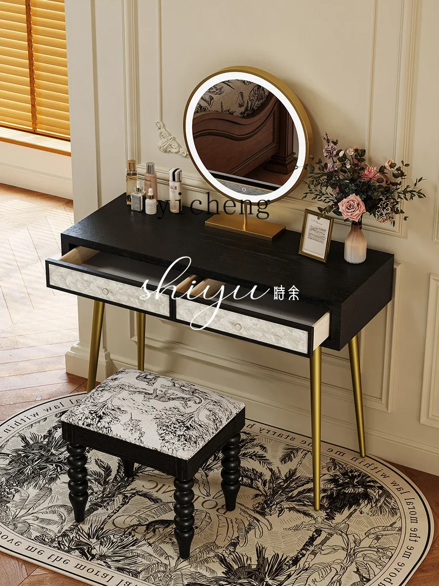 

TQH solid wood makeup table dresser makeup mirror master bedroom antique French retro makeup table living room decoration