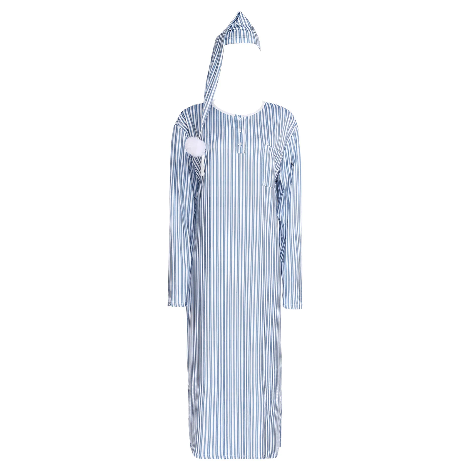 

Women Long Nightgowns with Hat Long Sleeve Striped Comfortable Soft Long Sleep Dress for Daily Homewear Pajamas Party Nightdress