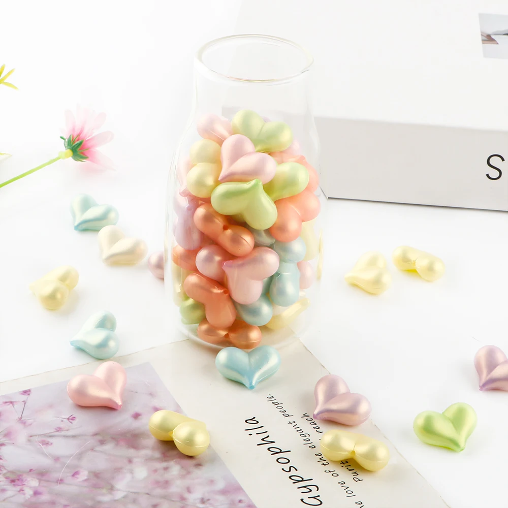 5pcs Acrylic transparent bow/Colorful Peach Heart Beads For Jewelry DIY necklace bracelet mobile phone chain accessories