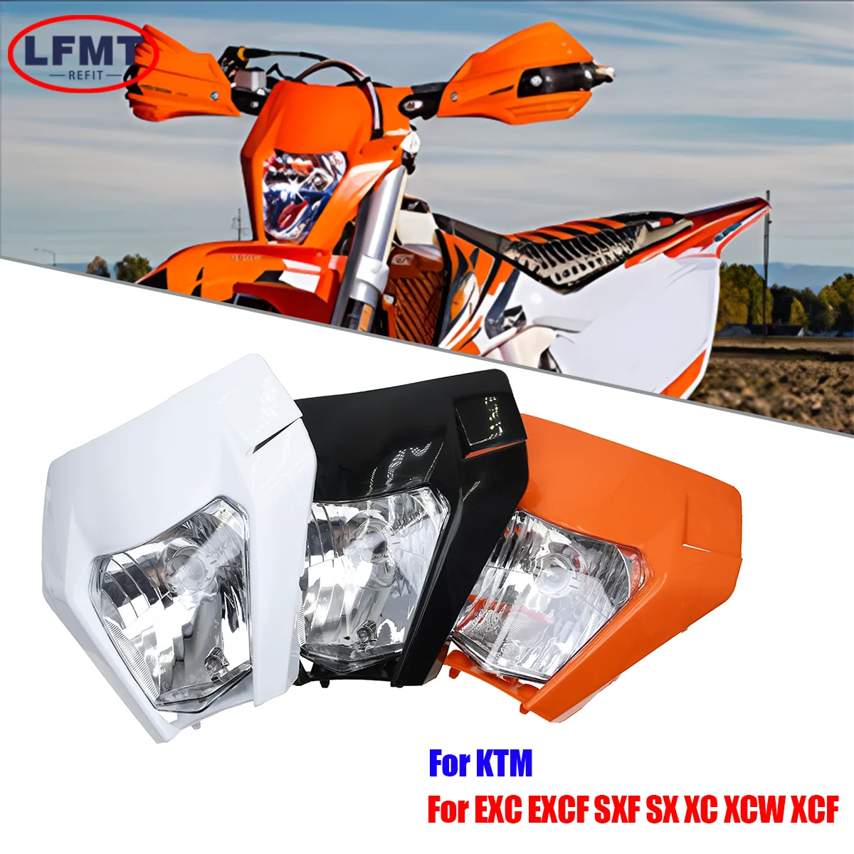 For KTM PowerZone Motorcycle LED Headlight Headlamp Head Light Supermoto Fairing EXC SXF MX Dirt Bike Enduro LED Headlight