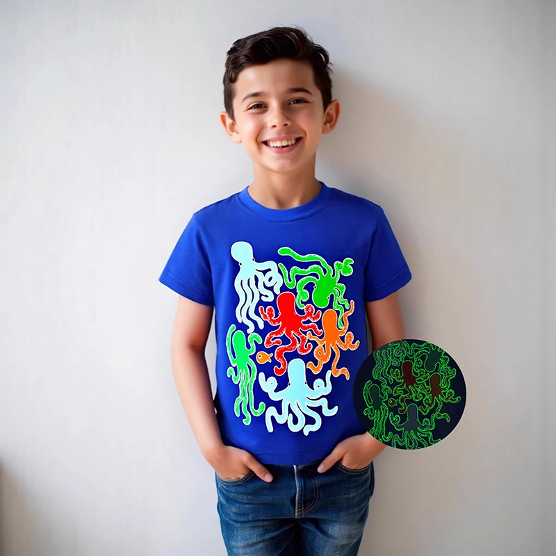 Little maven Neue Baby Jungen T-shirt Leucht octopus Baumwolle Casual Tops Kinder Kleidung Sommer kinder Kleidung Baby Kostüme