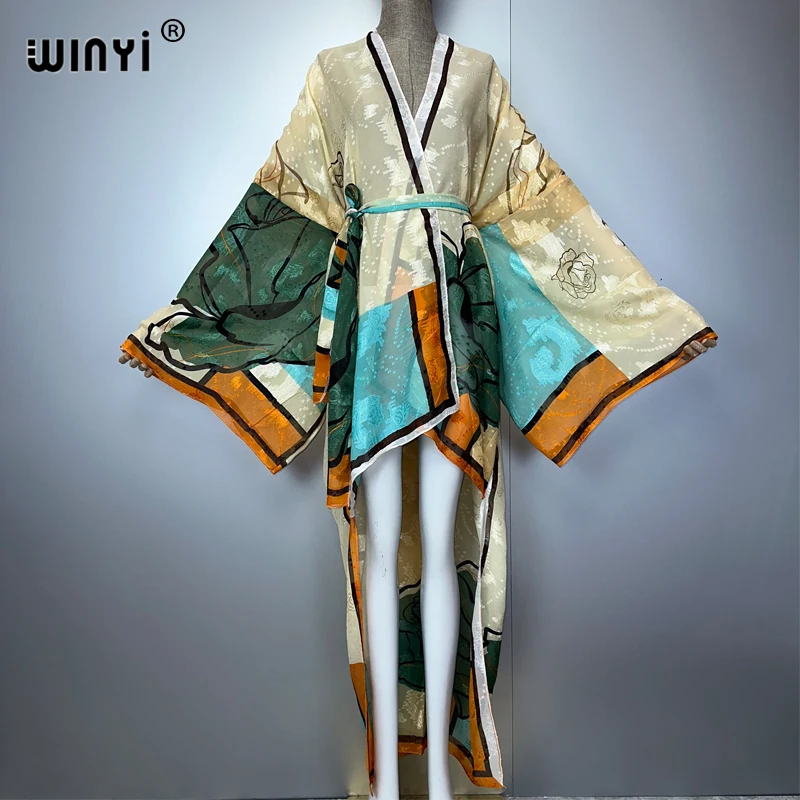 WINYI Summer Beach Wear Cover Up Irregular perspective cardigan abaya dubai luxury Silky and skin-friendly sexy Holiday Kimono