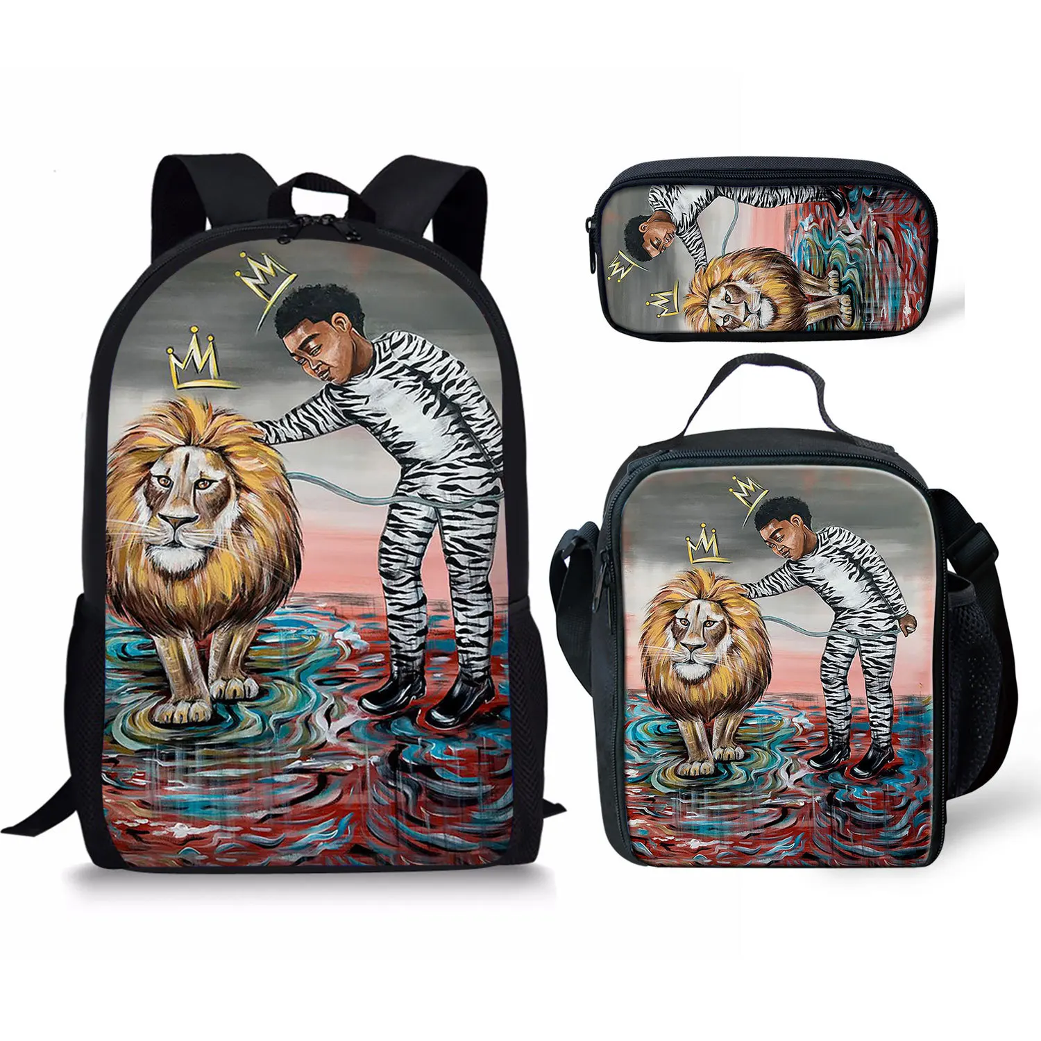 Hip Hop Youth black African boy 3D Print 3 pcs/Set, bolsas de viaje para estudiantes, mochila para portátil, bolsa de almuerzo, estuche para lápices