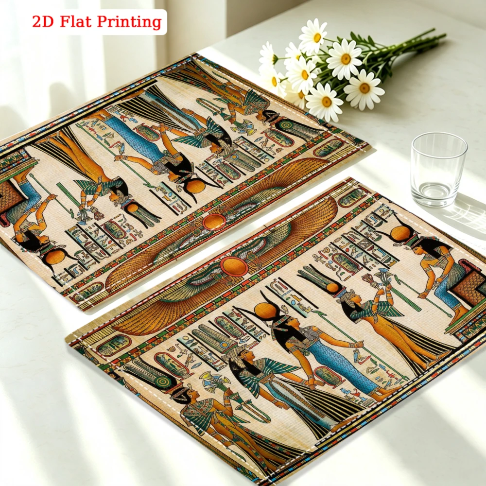 2Pcs Egyptian Style Placemat Multicolor Ancient Gods Hieroglyphs Table Mat Kitchen Dining Decor Heat Resistant Pad 30X40Cm view 4
