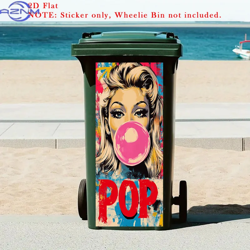 One-Piece 2D Flat Bubble Gum Trash Can Mural Sticker, Retro Self-Adhesive Removable Decals, Classic Stickers, Abstract Art Sti
