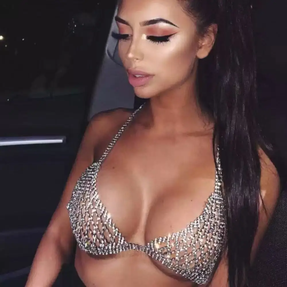 1 fashionable shiny rhinestone mesh chest chain suitable for women's daily party wear