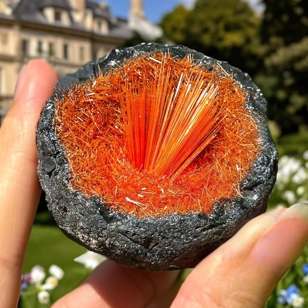 Grappes de quartz magnétaire orange brut, œuf en pierre artificielle avec cristal de goéthite orange, spécimens minéraux, collection de cristaux
