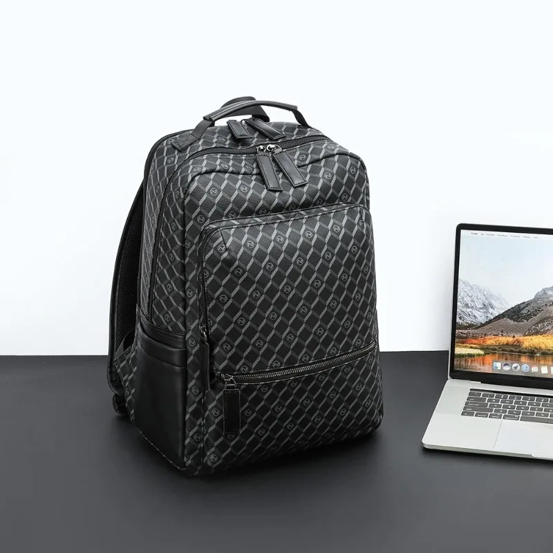 

Fashion Men's Backpack Letter Printed Backpack for Men Luxury PU Leather Laptop Bags Male Large Capacity Backpack School Bag