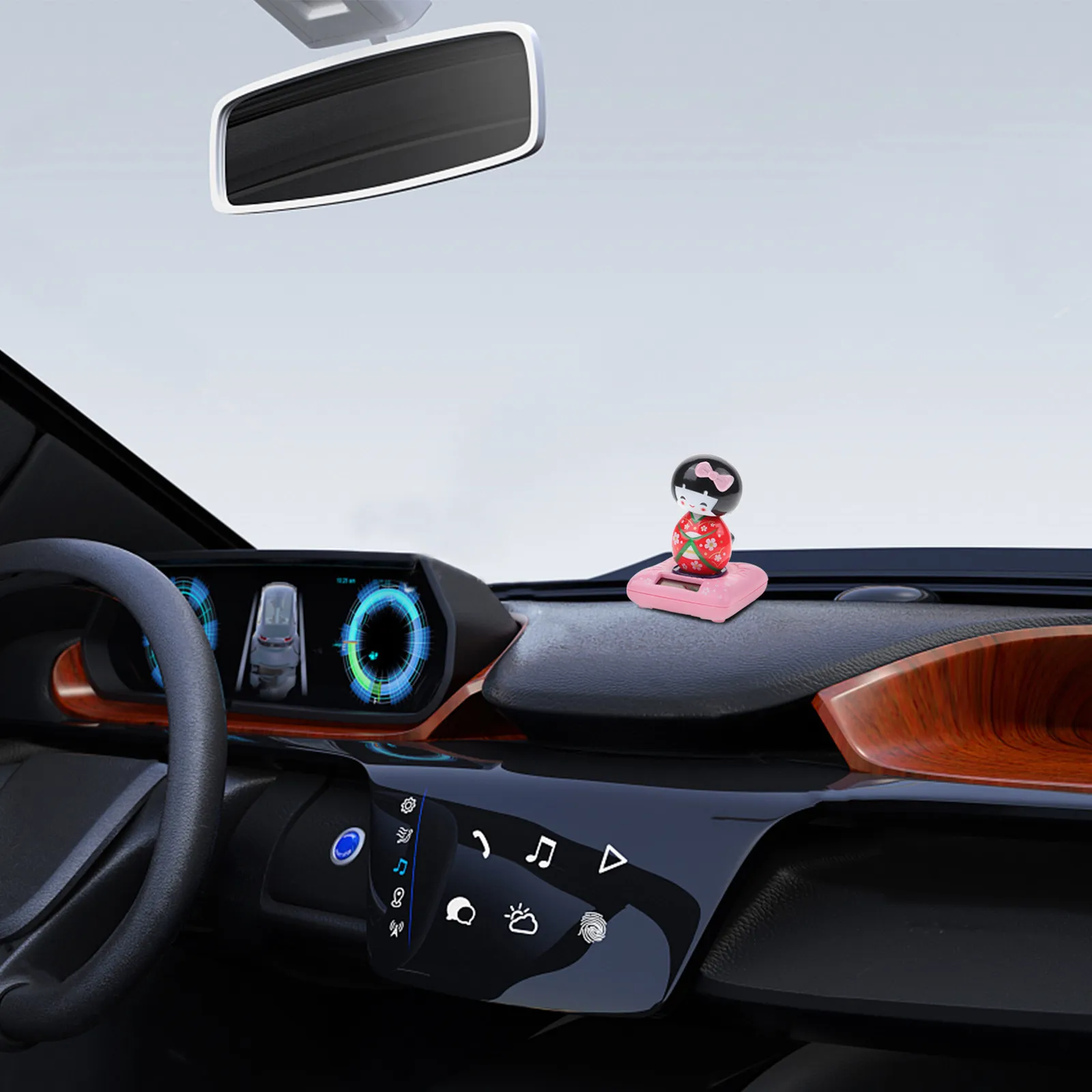 Adorno para Coche Kimono Rojo, Decoración Interior con Energía Solar, Diseño Japonés Maiko, Regalo Perfecto para el Hogar, Oficina o Balcón