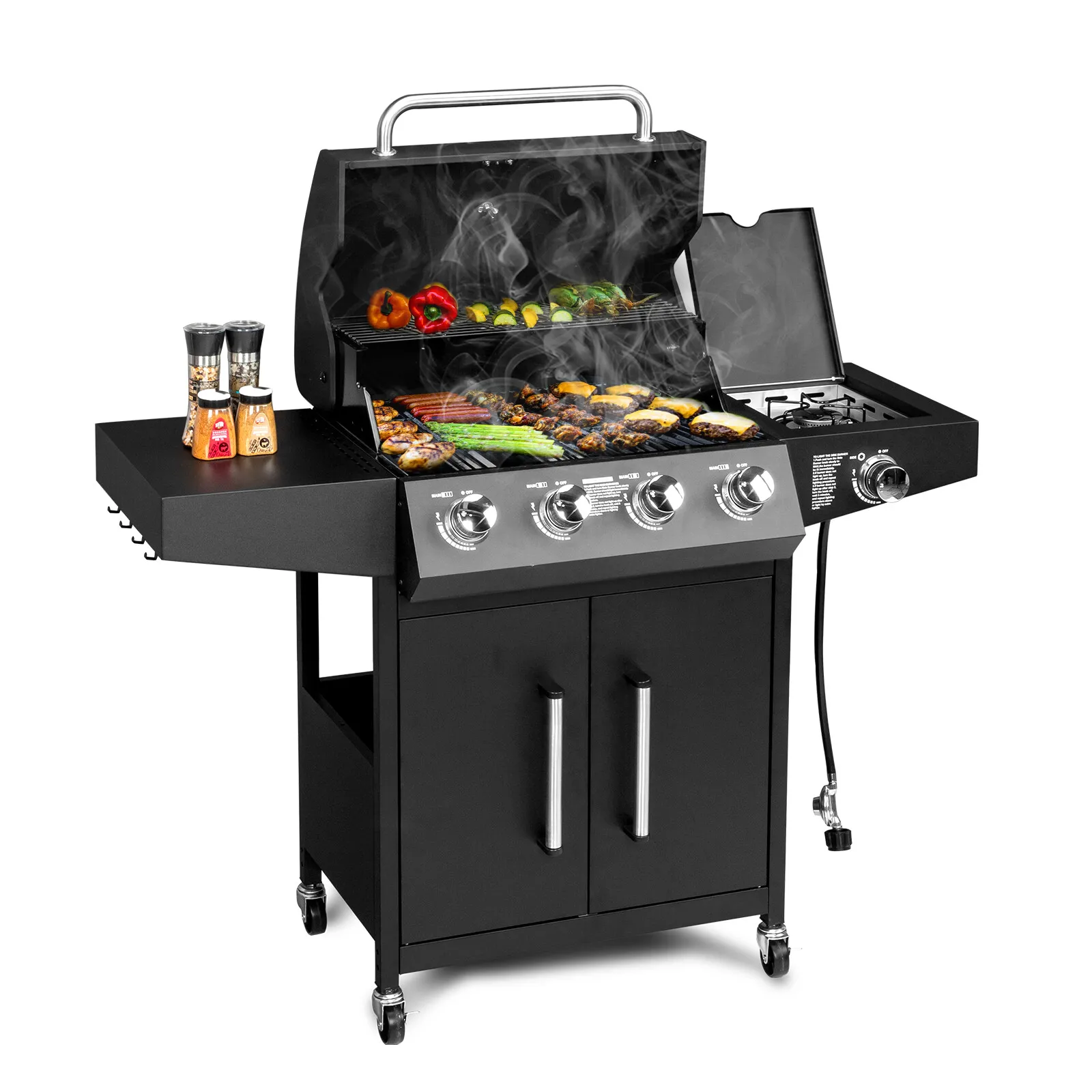 

4 Burner Propane Gas Grill with Side Burner 58,000BTU BBQ Grills with Cabinet