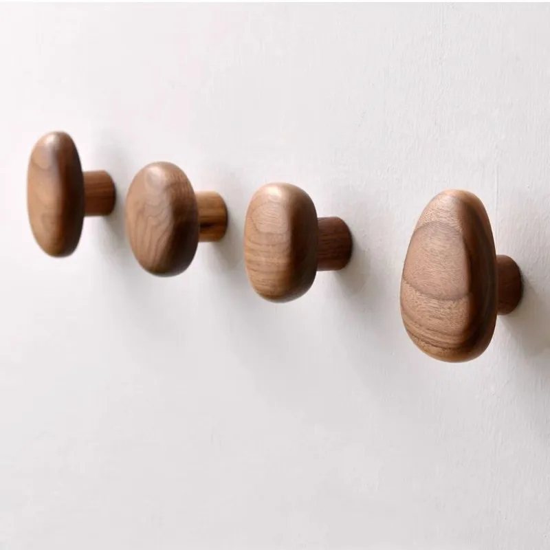 

Pebble Shaped Wall Mounted Coat Hook Punch-free Solid Wood Door Clothes Hanger for Key Hat Scarf Handbag Rack Kitchen Organizer