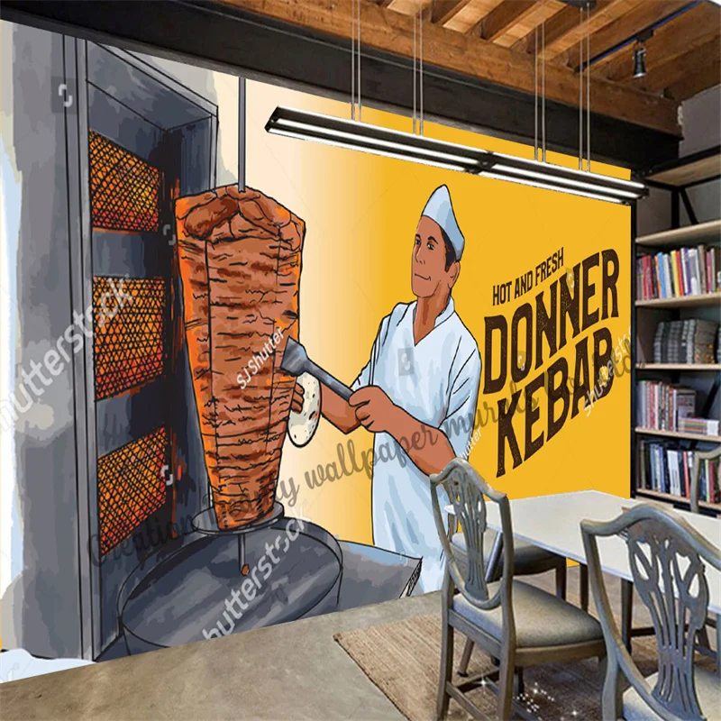 Custom Fast Food Kebab Wallpaper Industrial Decoration Mural Restaurant Snack Bar Kitchen Background Wall Papel De Parede