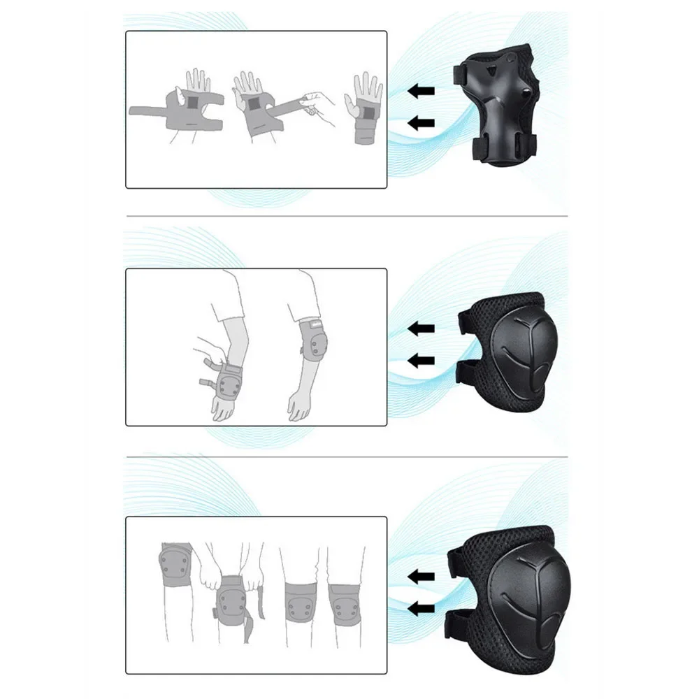 Ensemble d'équipement de protection réglable pour le patinage, coudières, vélo, planche à roulettes, patin à glace, protège-genoux, cadeau pour adultes et enfants, 6 pièces par ensemble