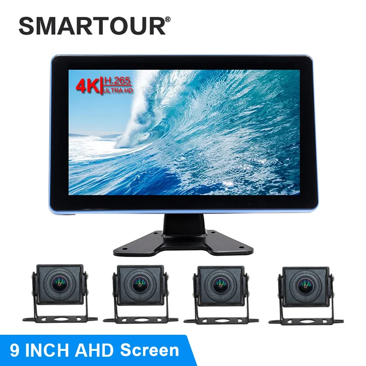 SmartourVehicle Backup Camera System 4CH Recording DVR 9 Inch Ips Screen 1080p Camera Rear View Car Backup Monitor Touch Screen