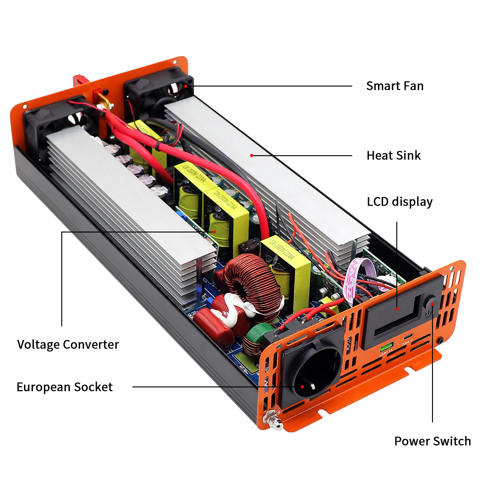 Pure Sine Wave Inverter Power Converter Continuous Power 3000W Peak Power 6000W DC 12V 24V 36V 48V To AC 110V 240V LCD Display