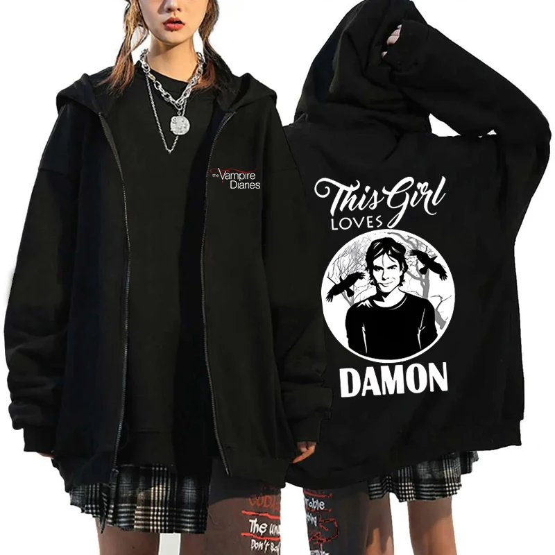 

New The Vampire Diaries Printing Hoodie Women Men Fashion Zipper Hoodies Autumn and Winter Zip Fleece Sweatshirt