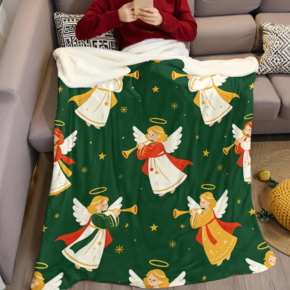 Cute Christmas Angels Flannel Blanket Warm Soft Halloween Christmas All-Season Couch Decorative Cozy Warm Gift